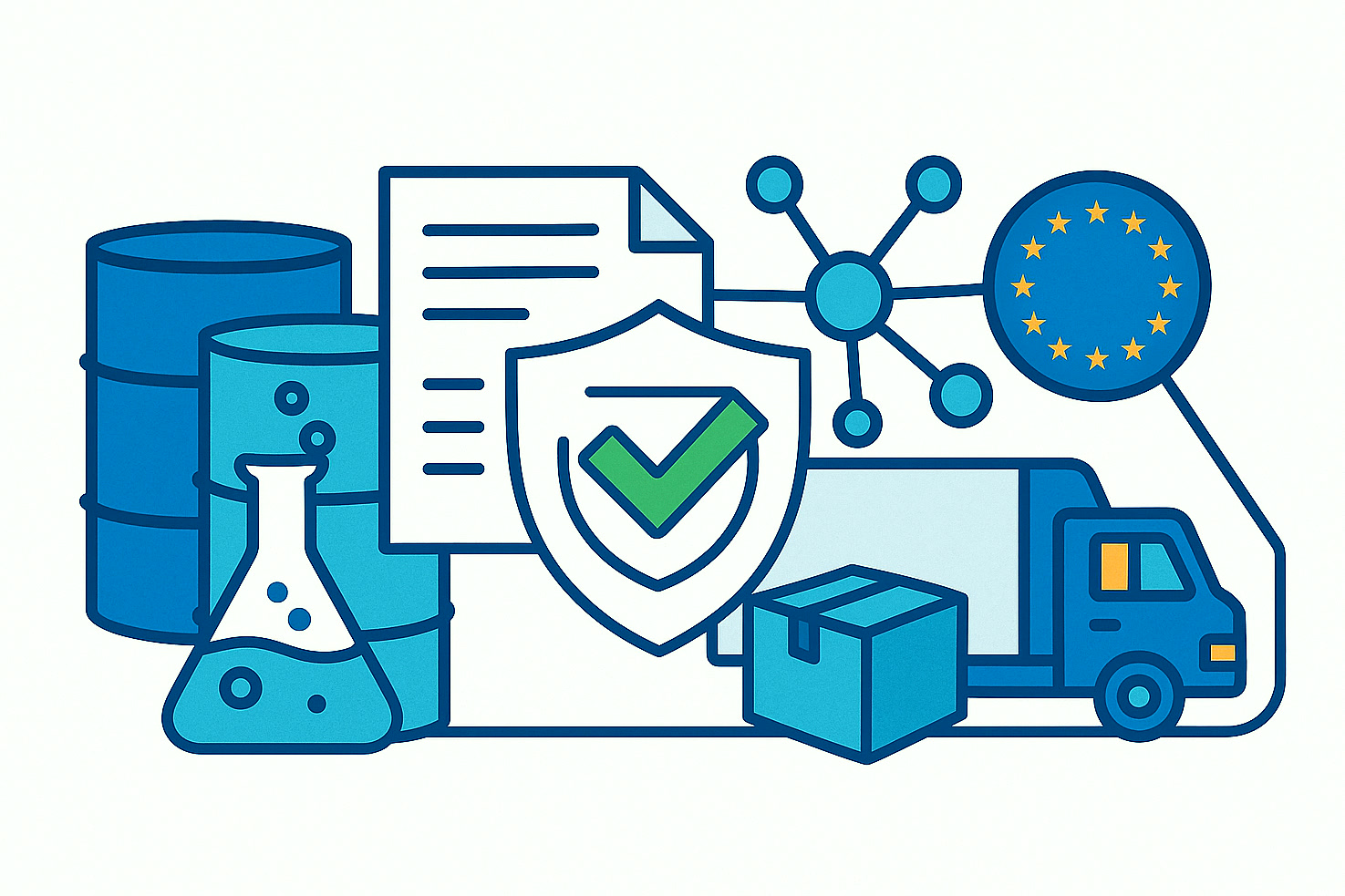 Illustration regulatorischer Angelegenheiten im Rahmen des REACH-Systems und verantwortungsvollen Produkthandelns bei der Lieferung von Spezialchemikalien