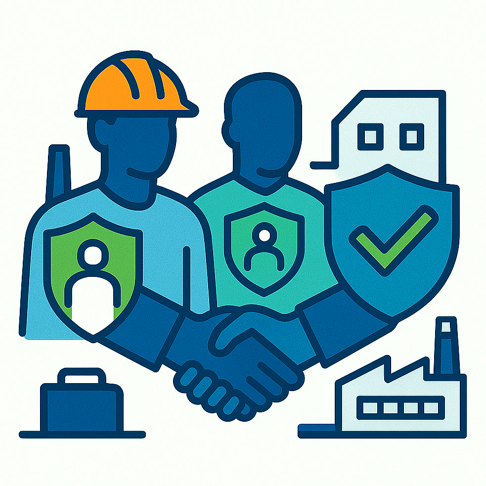 Illustration der Menschenrechte, faire Arbeitsbedingungen, Sicherheit und Arbeitsplatzverantwortung