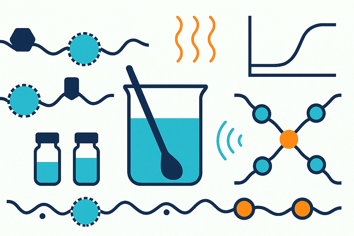 Darstellung der Chemie geblockter Isocyante, Wärmeaktivierung und vernetzter Polymernetzwerk-Bildung
